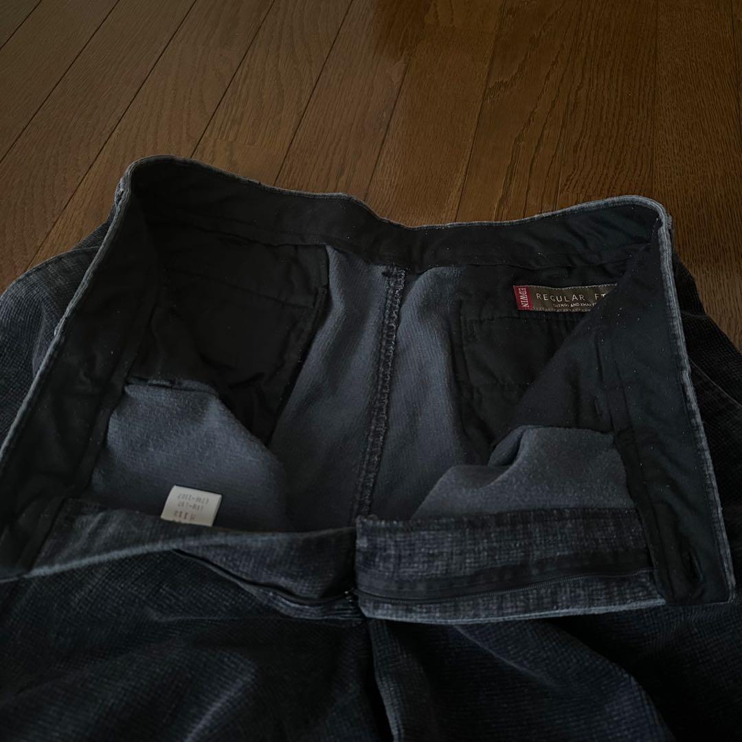 00s EDWIN ツータック ワイド コーデュロイ パンツ フェード ネイビー