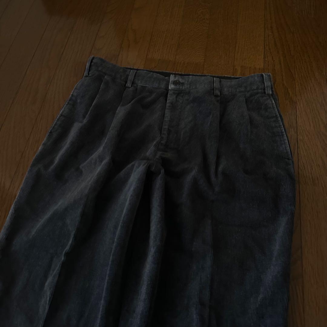 00s EDWIN ツータック ワイド コーデュロイ パンツ フェード ネイビー