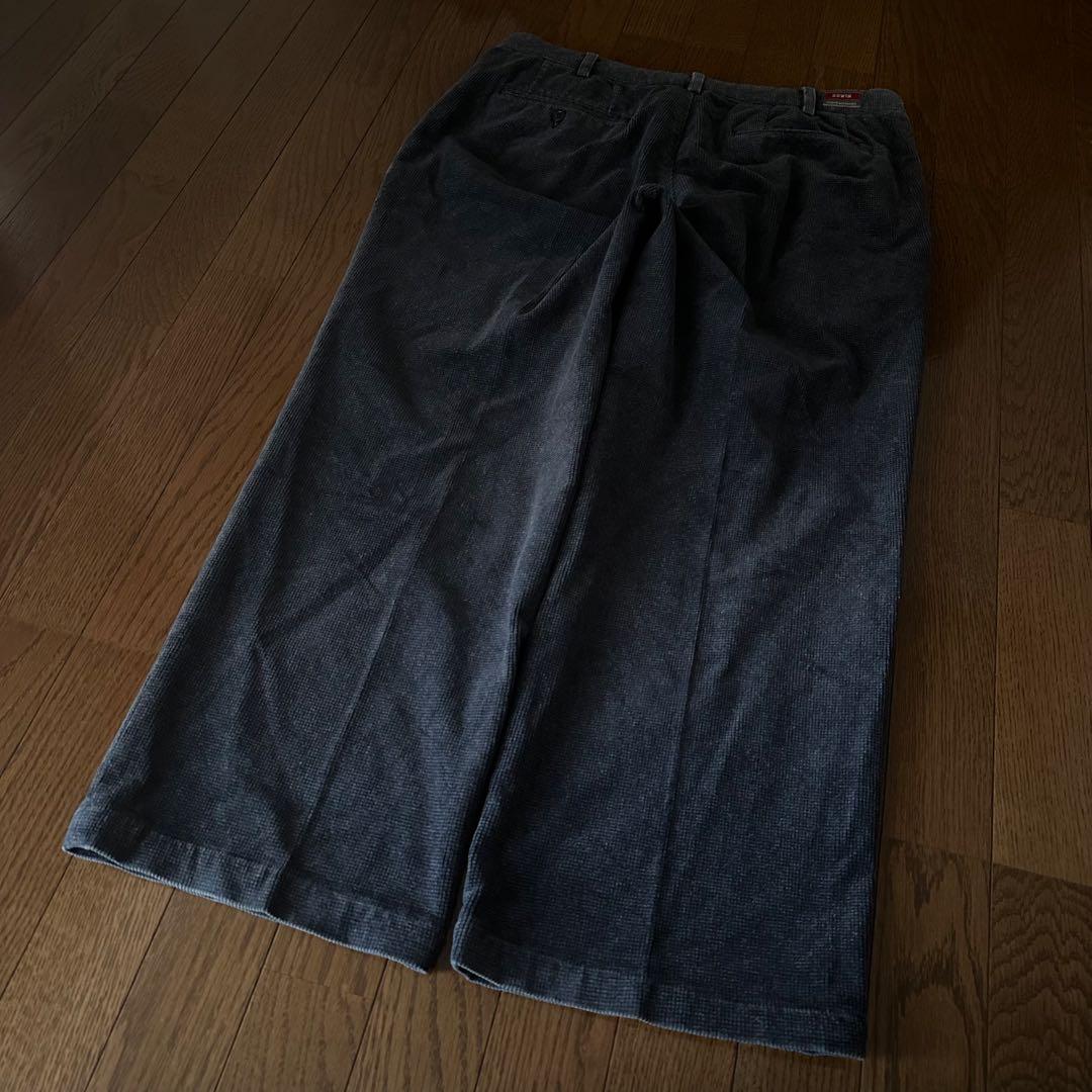 00s EDWIN ツータック ワイド コーデュロイ パンツ フェード ネイビー