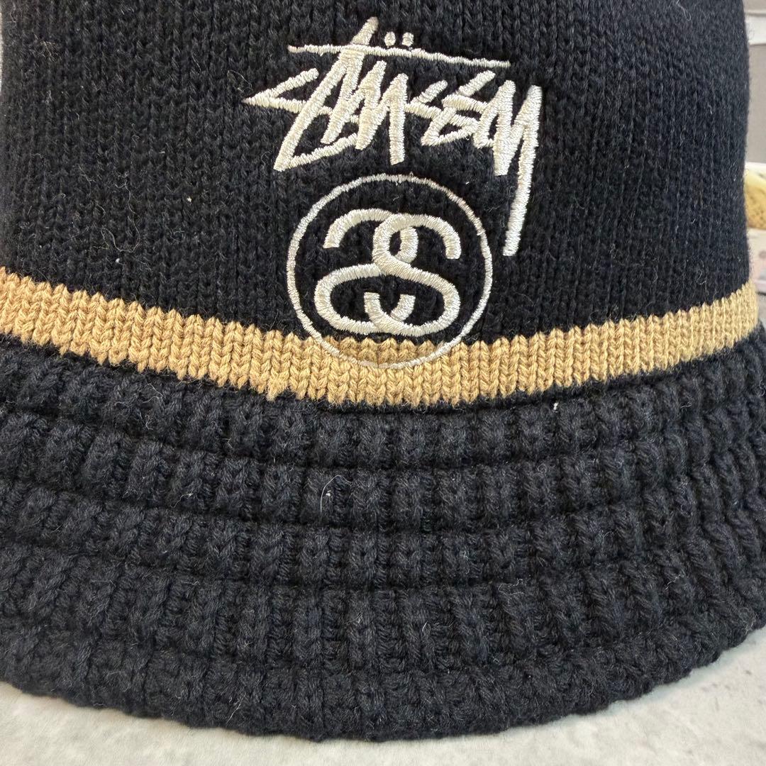 美品 即完売 STUSSY 黒 ニット バケットハット バケハ SSリンク 防寒
