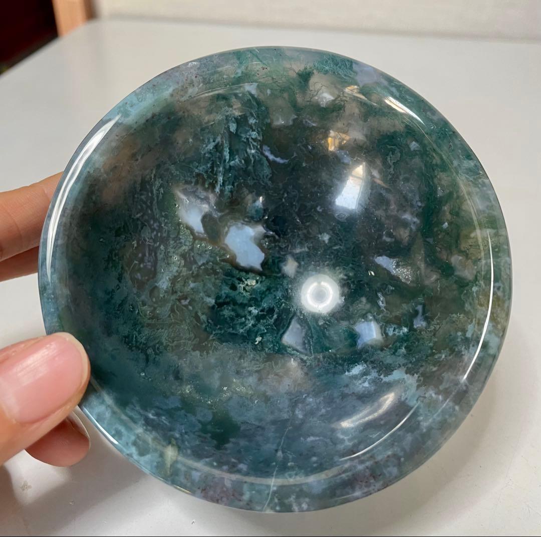 モスアゲートの茶碗 水草瑪瑙 天然石 幸運 風水晶 希少 激レア 魔除 お守