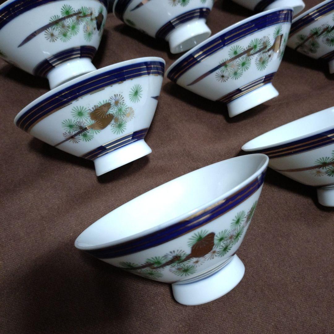 ヴィンテージ【有田焼】 ハートマーク 金襴唐松海青図 飯茶碗　9客