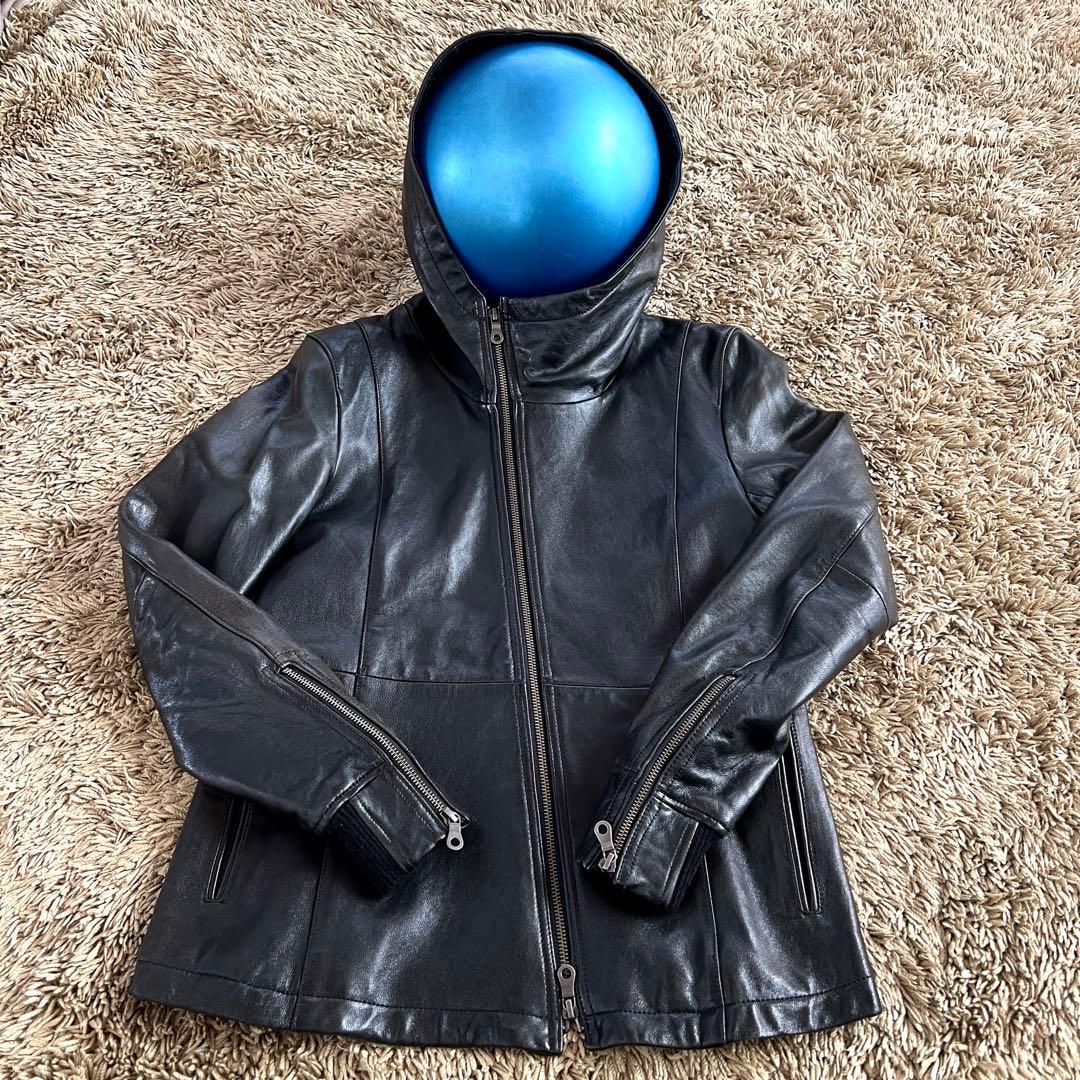 美品　BG ジップアップパーカー　レザージャケット　レザー　ラム　羊　黒　M