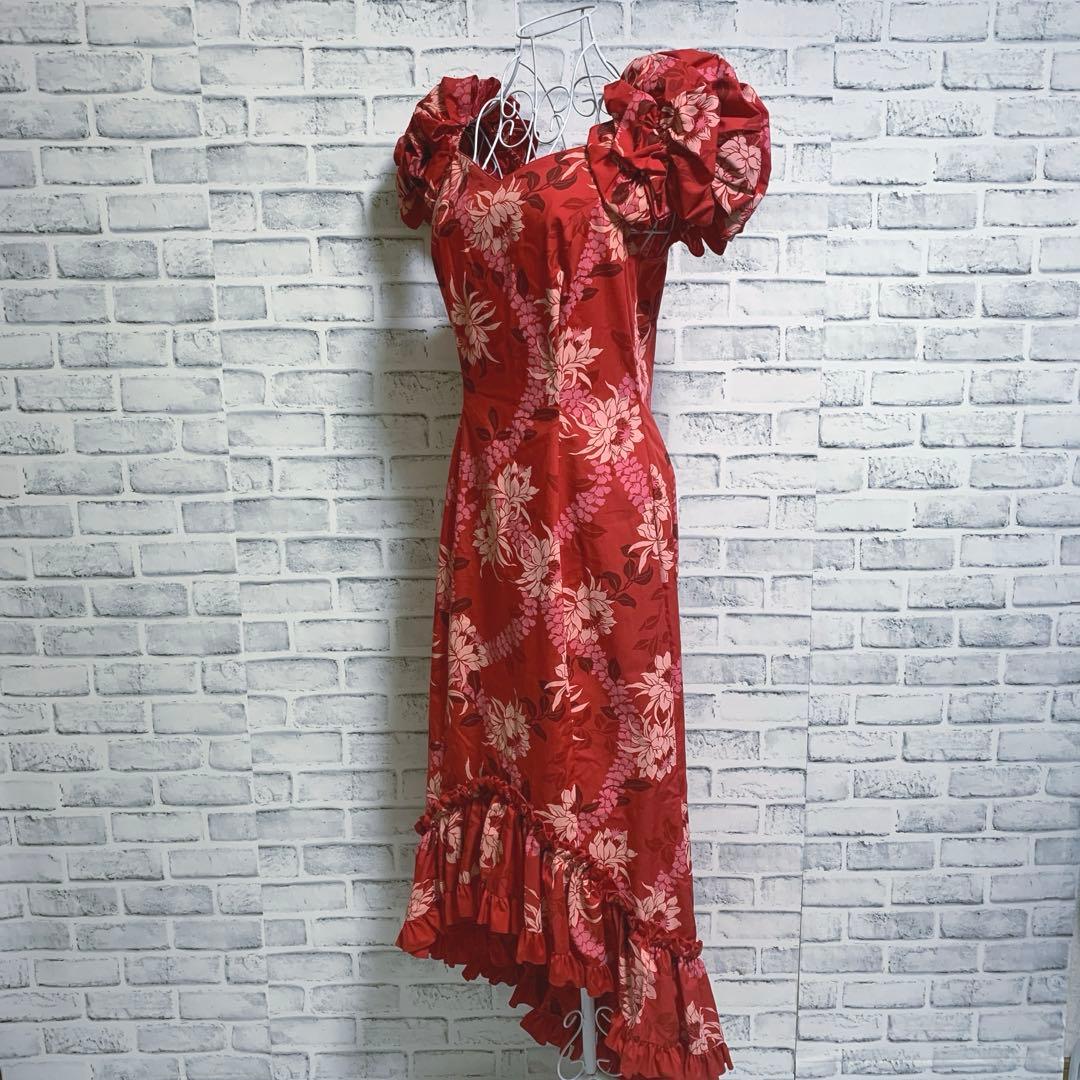 【セキノレーシングスポーツ】日本製　フラダンス衣装　赤系　ドレス　ムームー　M