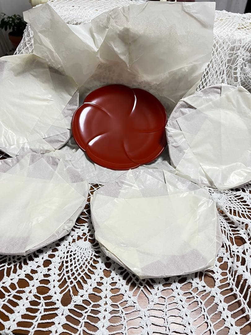 本漆塗り　福梅皿　漆器のアソベ　5枚セット未使用！