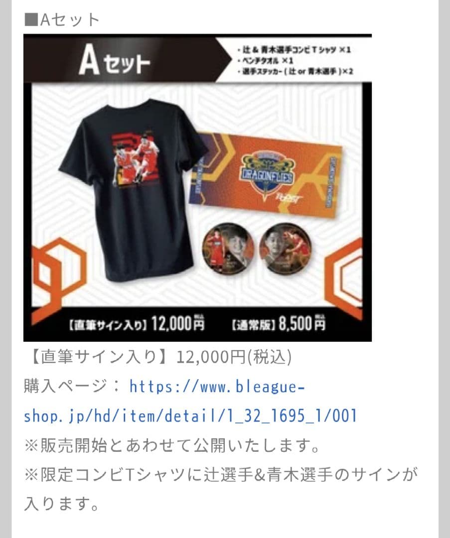 数量限定　直筆サイン入り 広島ドラゴンフライズ　 辻直人 青木保憲　コンビグッズ