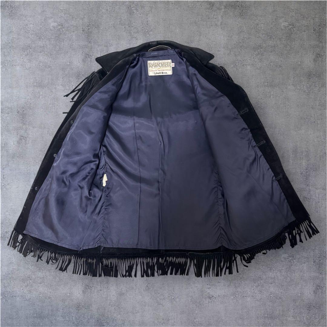 Schott RANCHER フリンジ レザー 40 黒 ウエスタン スエード