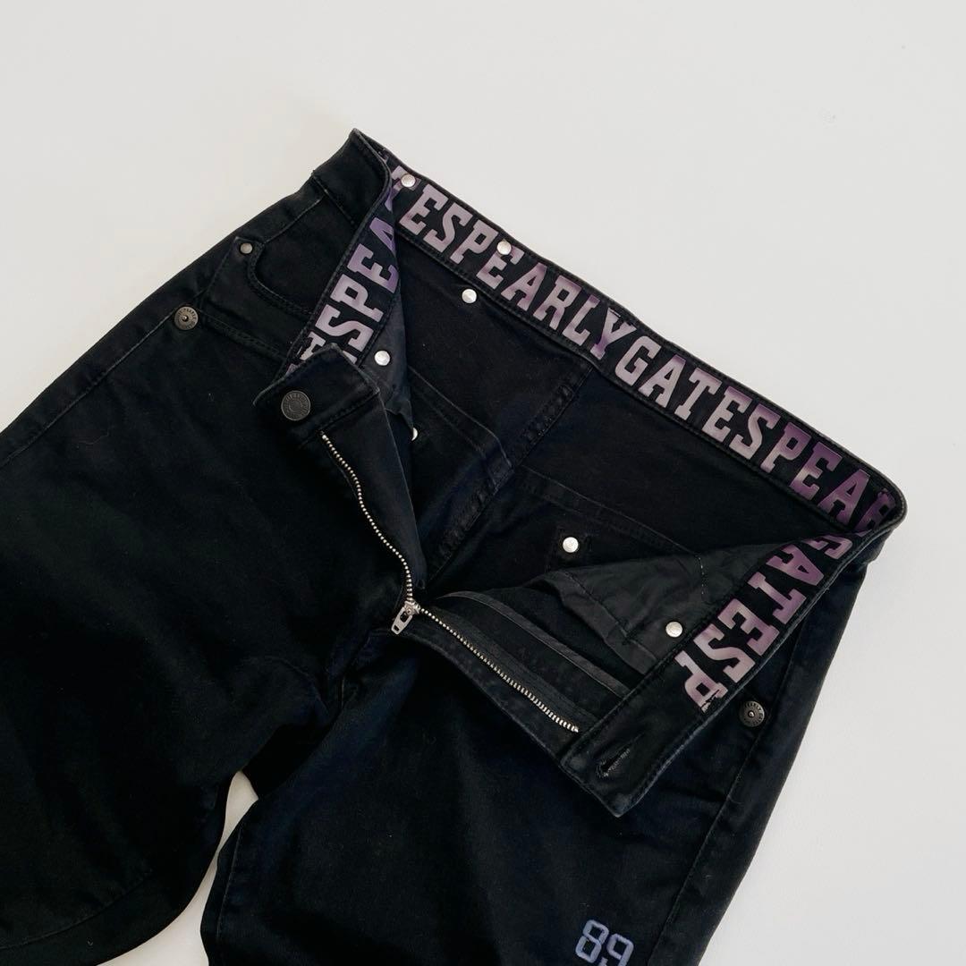 パーリーゲイツ ロングパンツ 5/L ブラック 革パッチ　バックロゴ　通年