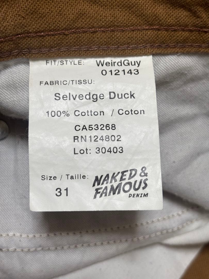 【カナダ製】NAKED&FAMOUS セルビッチ ブラウンダックパンツ W31