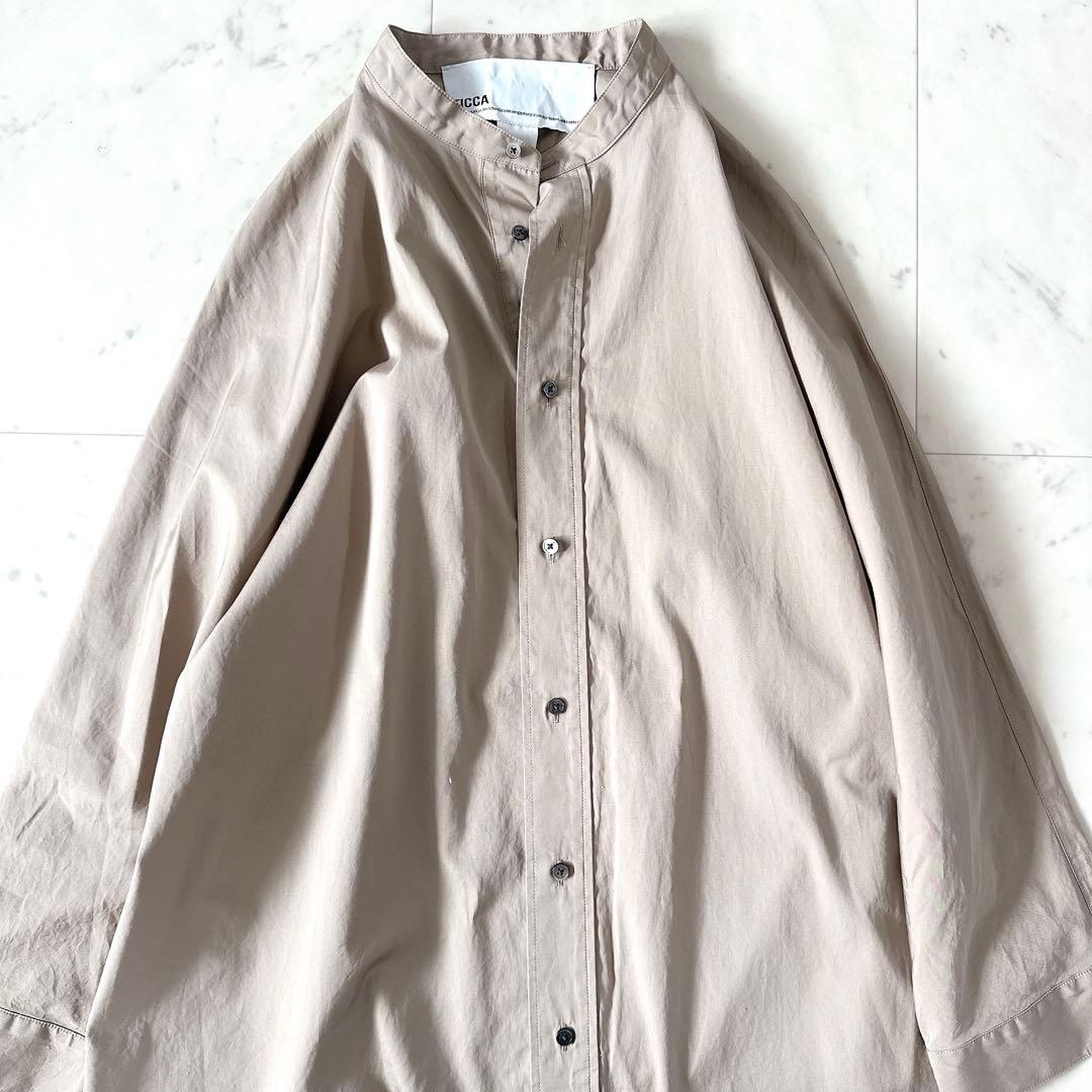 極美品♪ティッカ テントシャツワンピース バンドカラー ロングシャツワンピース