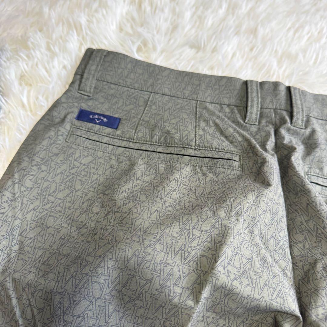 【キャロウェイ】美品 ストレッチパンツ カーキ 総ロゴ Mサイズ メンズ