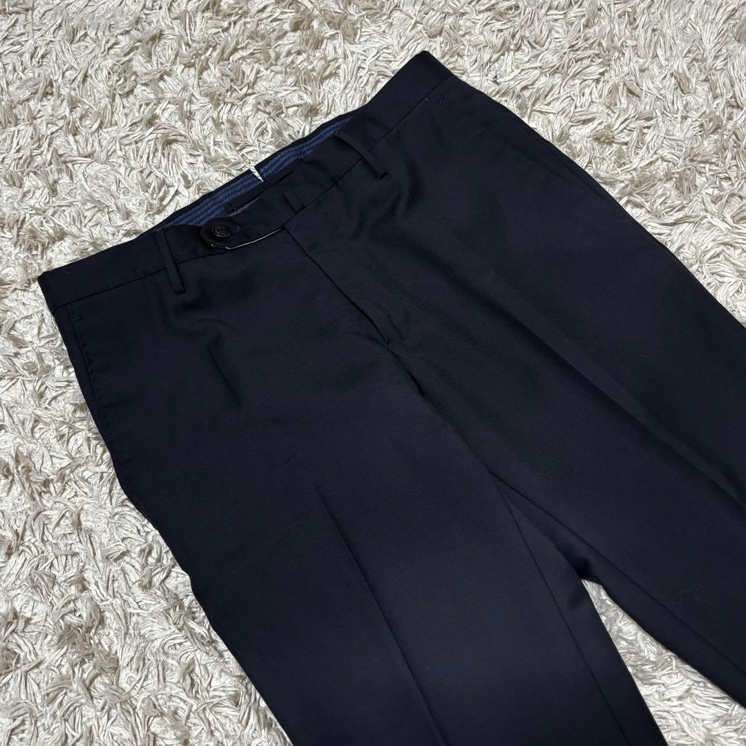 【美品】INCOTEX SLIM FITウールスラックス ネイビー 44