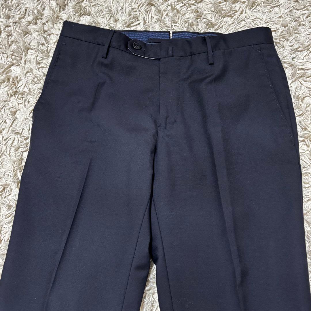 【美品】INCOTEX SLIM FITウールスラックス ネイビー 44