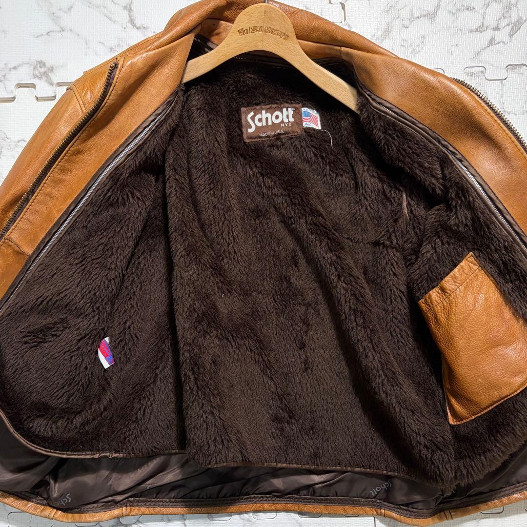 奇跡の42size✨schott トラッカージャケット AT101 袖リブ 茶色