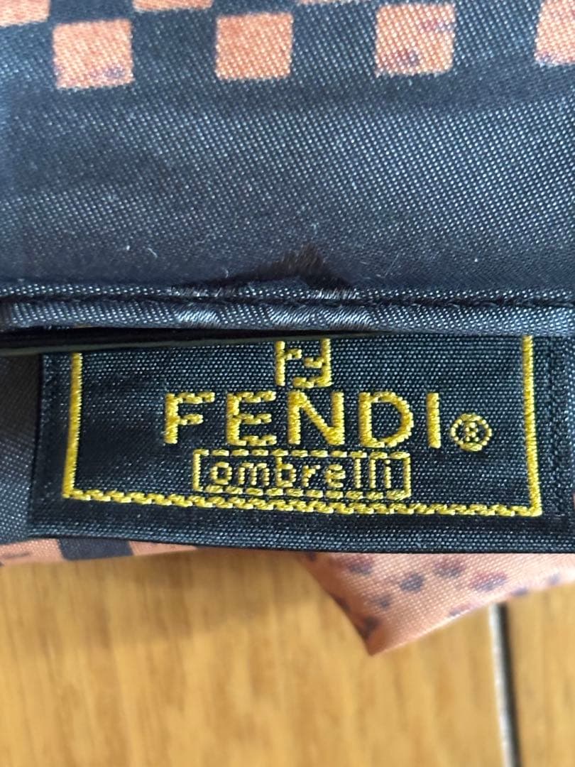 FENDI 折りたたみ傘 オレンジ ブラック チェック柄