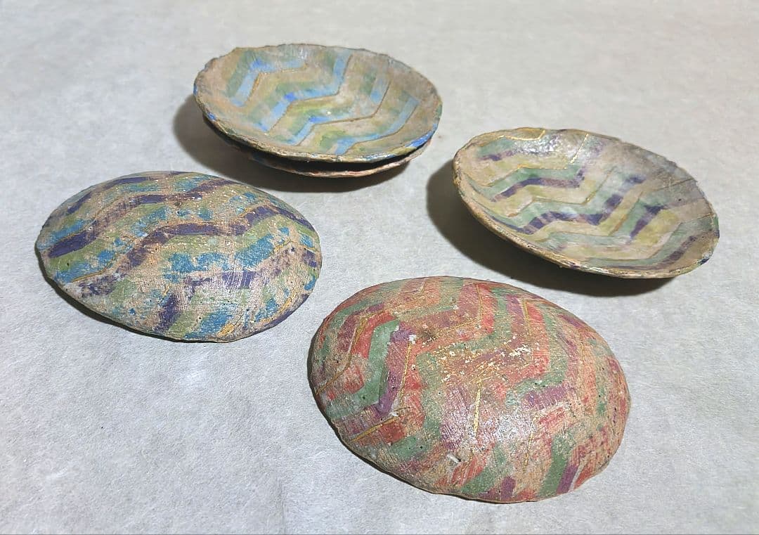 色絵金彩楕円小皿5枚組 (杉浦康益 作) 未使用 新品同様