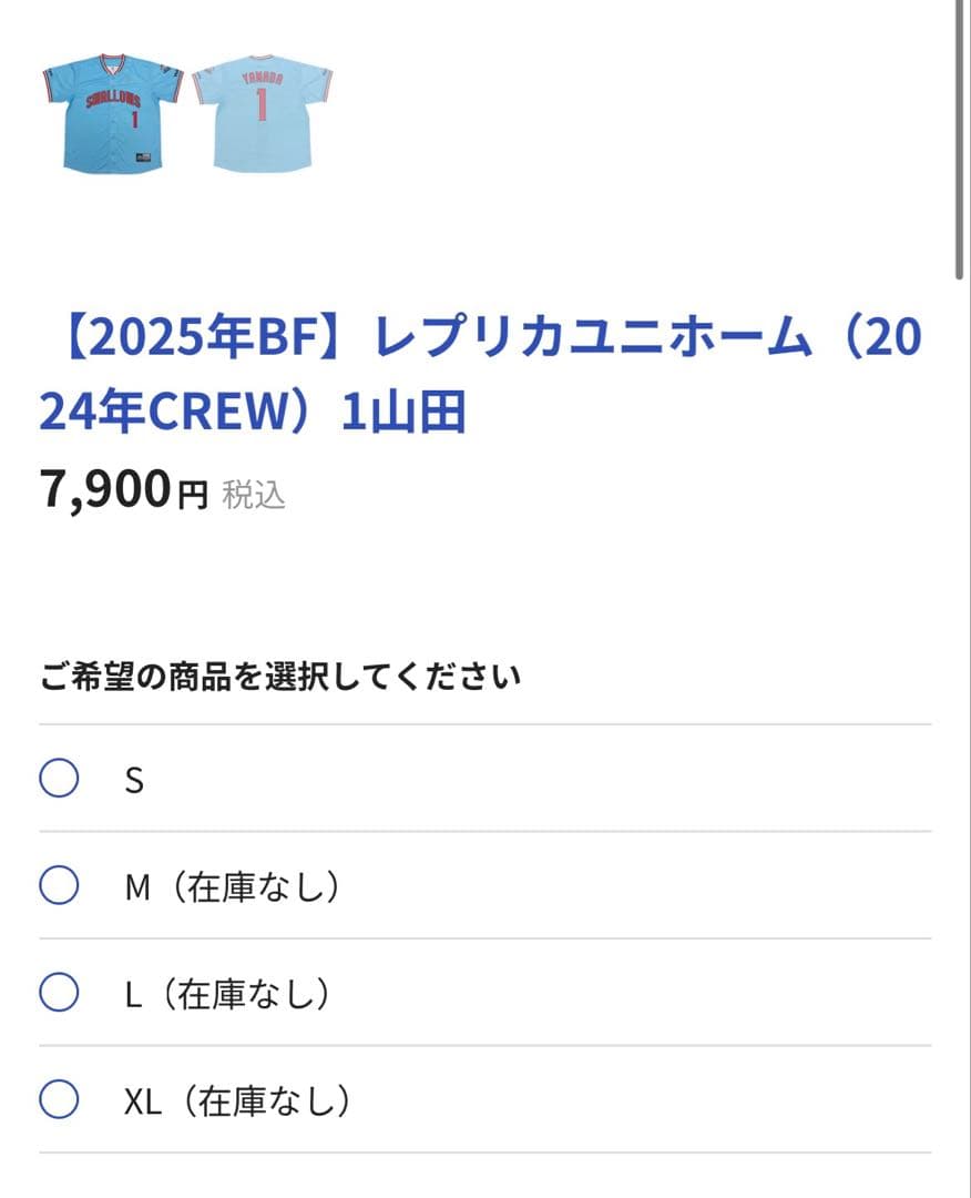 【美品】ヤクルトスワローズ 山田哲人 クルーユニフォーム 2024 L