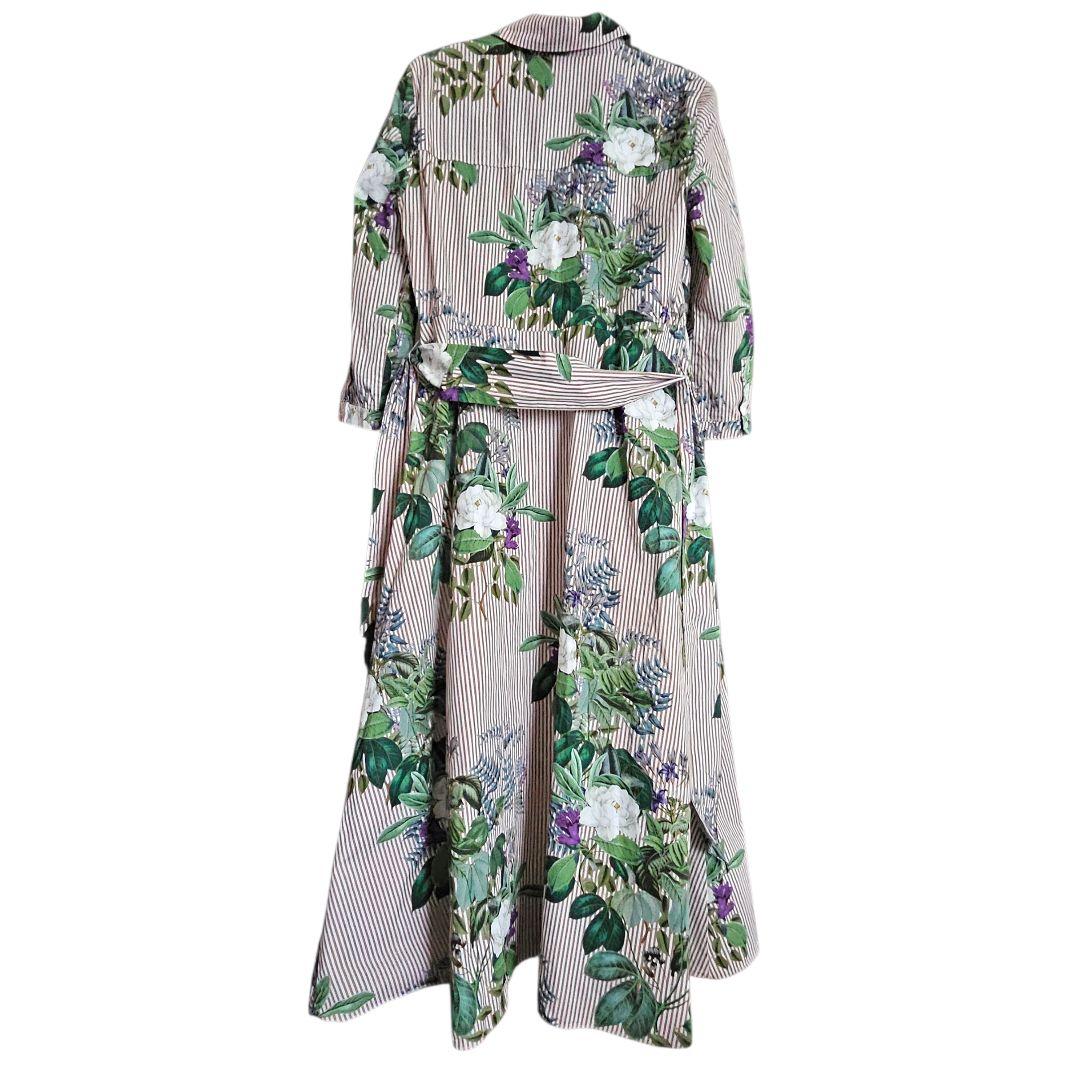 Y*-様 ZARA WOMAN　Ｌ　花柄シャツワンピース　ボタニカル/ストライプ