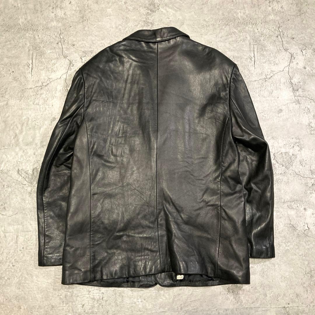 90s 古着 本革 レザーテーラードジャケット 常田大希 ブラック XL
