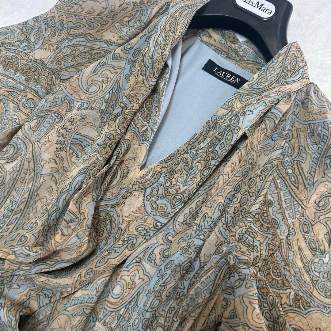 美品✨ローレンラルフローレン　ボウタイ　ペイズリー　フレア　ロングワンピース　2