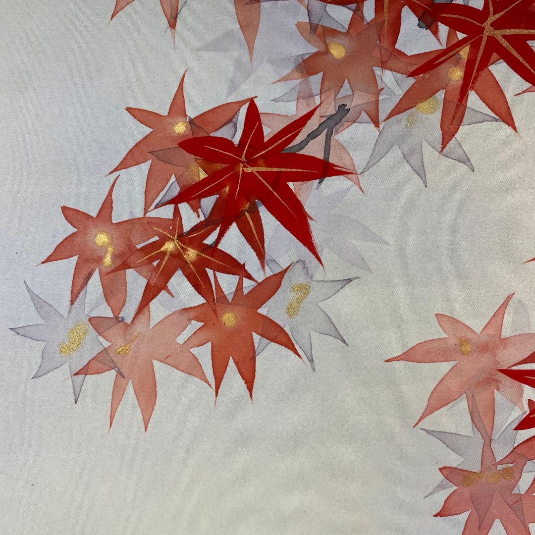 美品 掛け軸 春光作 紅葉図 共箱 花鳥 秋掛け