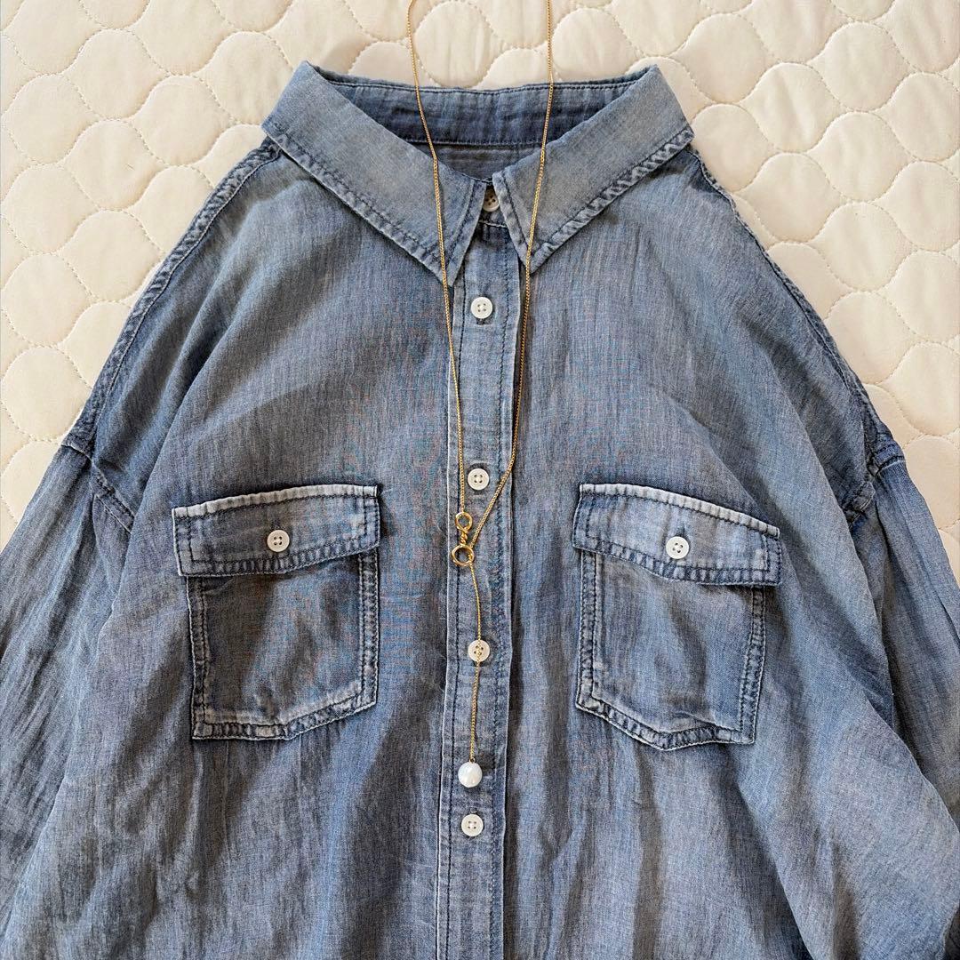 【美品】BEARDSLEY 《FRIPIER》シフォンデニムシャツ　ブルー