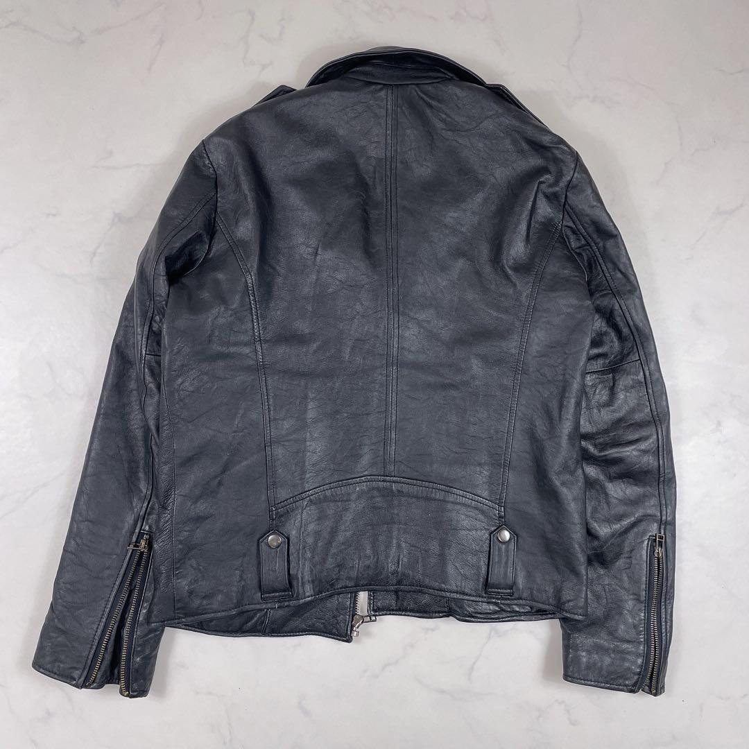 本革 ダブルライダースジャケット 短丈 ラムレザー ブラック M cavariA