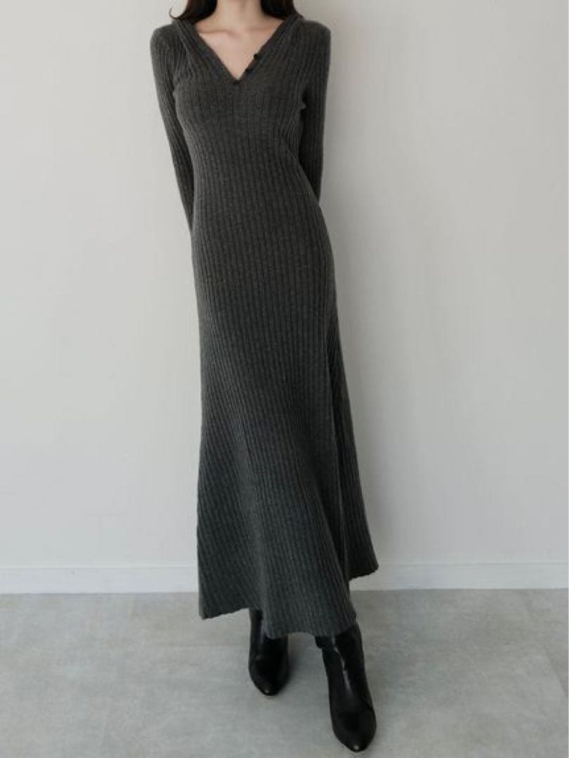 ワンピース maison celon hoodie rib knit dress