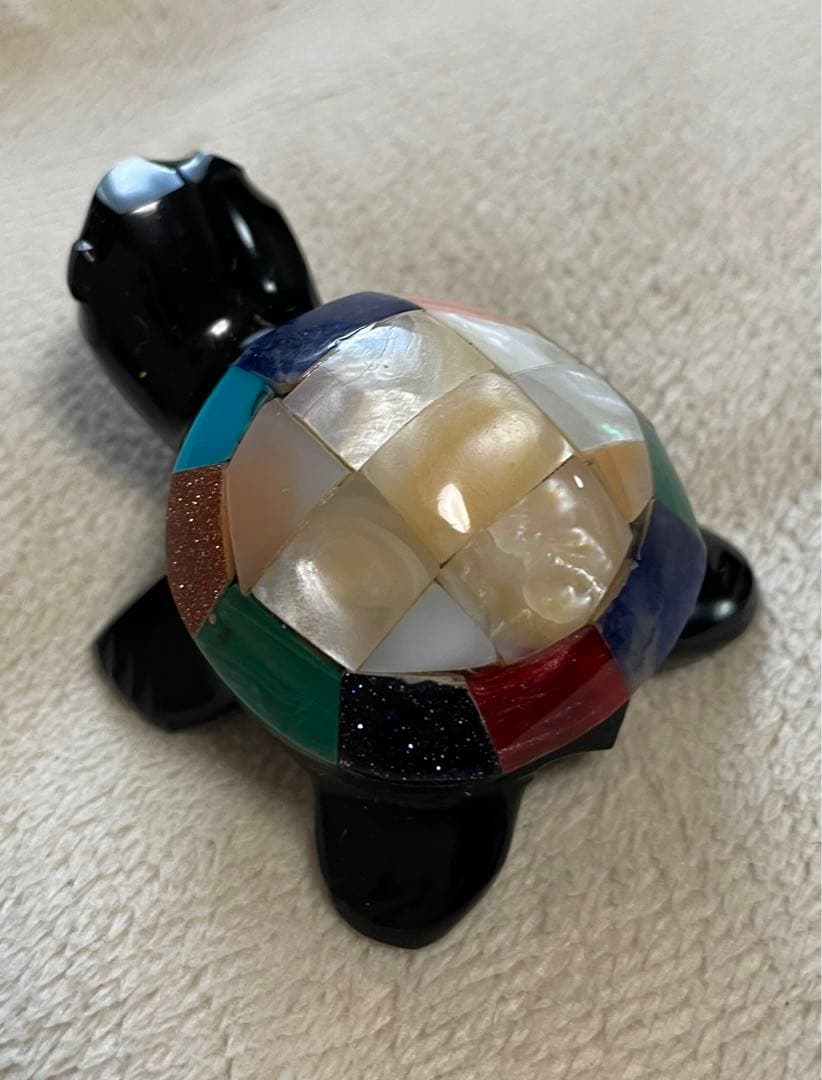 黒曜石　マヤ　tortuga カメ　置物　メキシコ　宝石