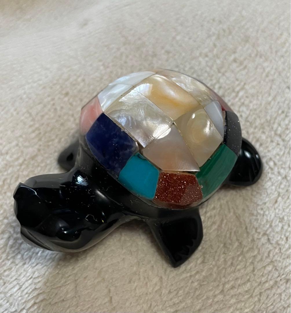黒曜石　マヤ　tortuga カメ　置物　メキシコ　宝石