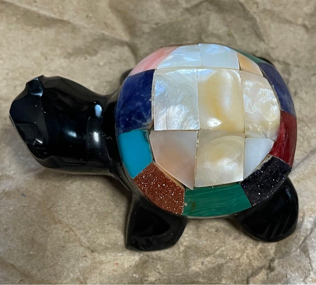 黒曜石　マヤ　tortuga カメ　置物　メキシコ　宝石