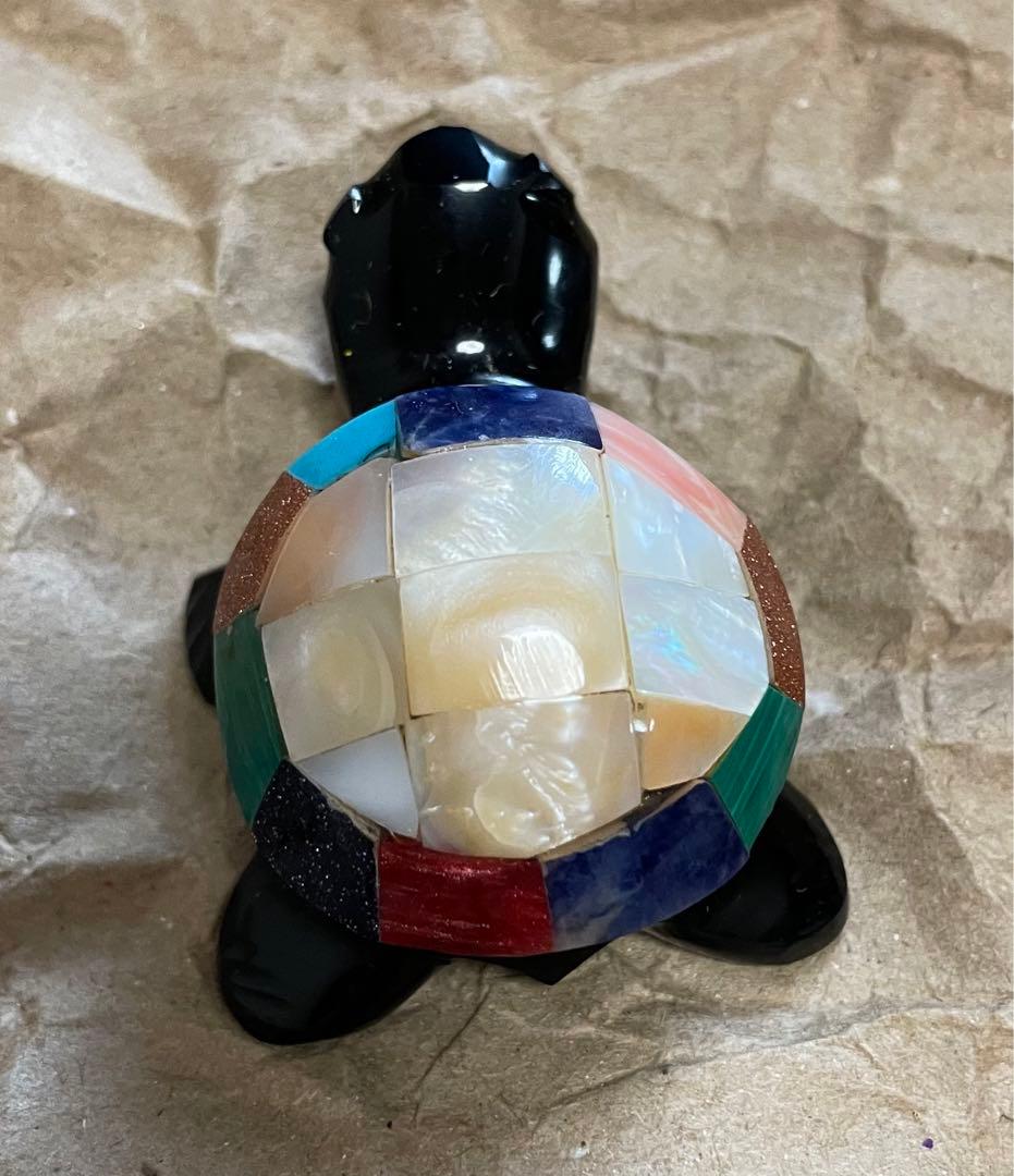 黒曜石　マヤ　tortuga カメ　置物　メキシコ　宝石