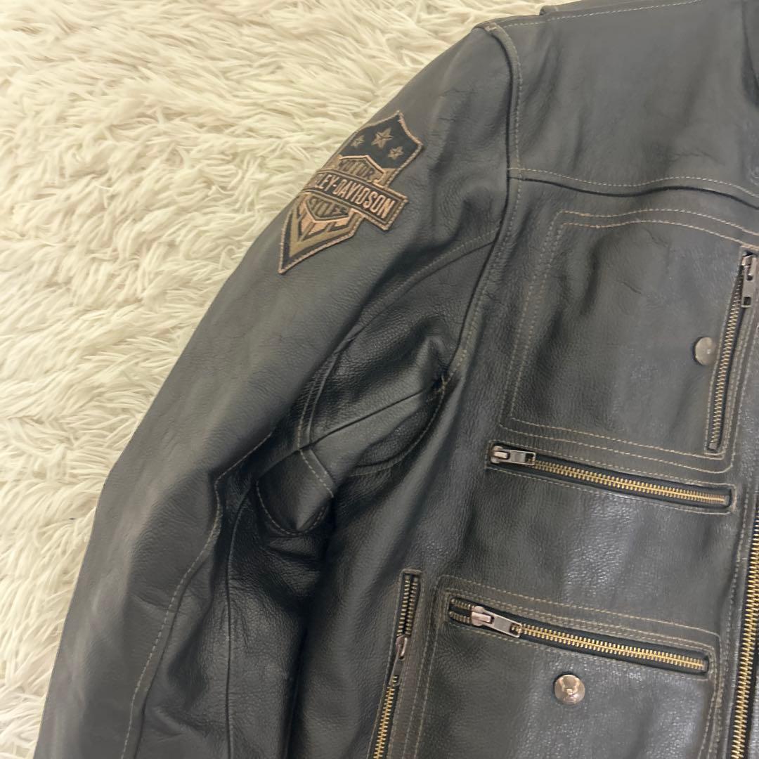 美品 ハーレーダヴィッドソン レザー シングル ライダースジャケット ブラック