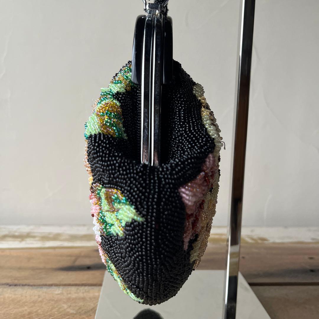 一点物✨美品✨ビーズバッグ　刺繍　お花柄　総柄　レトロ　着物 和装