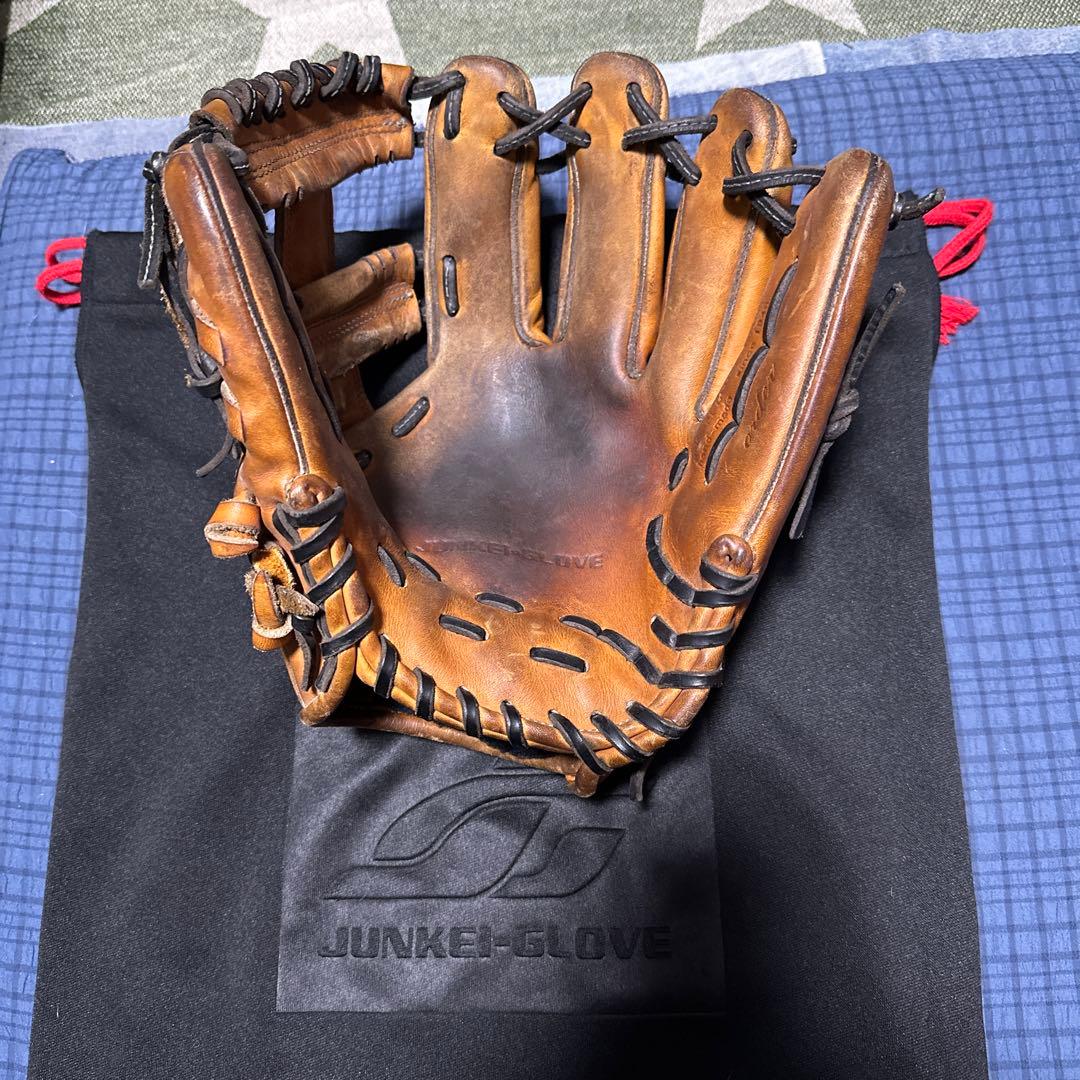 JUNKEIGLOVE ブラウン 硬式グローブ 収納袋付き