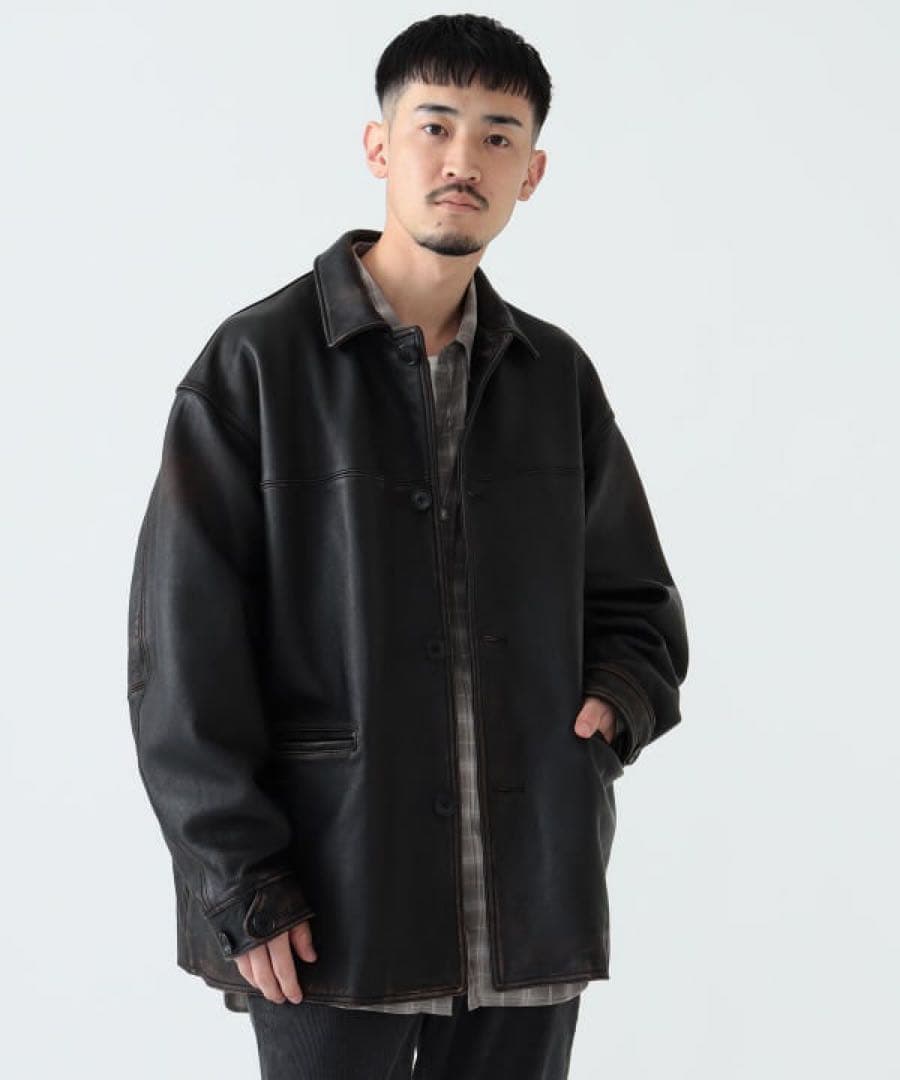 BEAMS カーコート レザージャケット ラム ブラック ビームス
