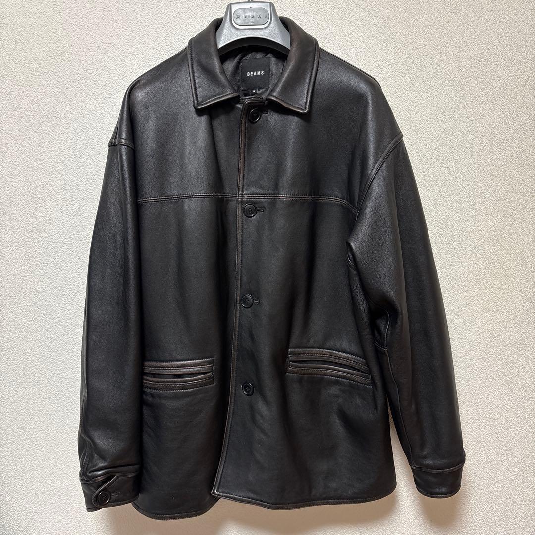 BEAMS カーコート レザージャケット ラム ブラック ビームス