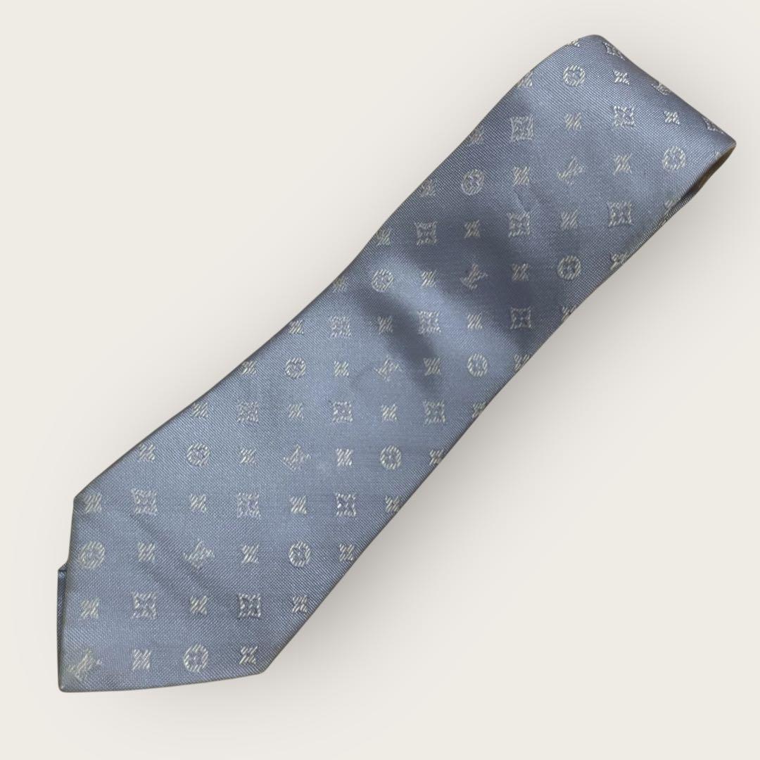 LOUIS VUITTON ルイヴィトン ネクタイ 水色 モノグラム シルク 箱