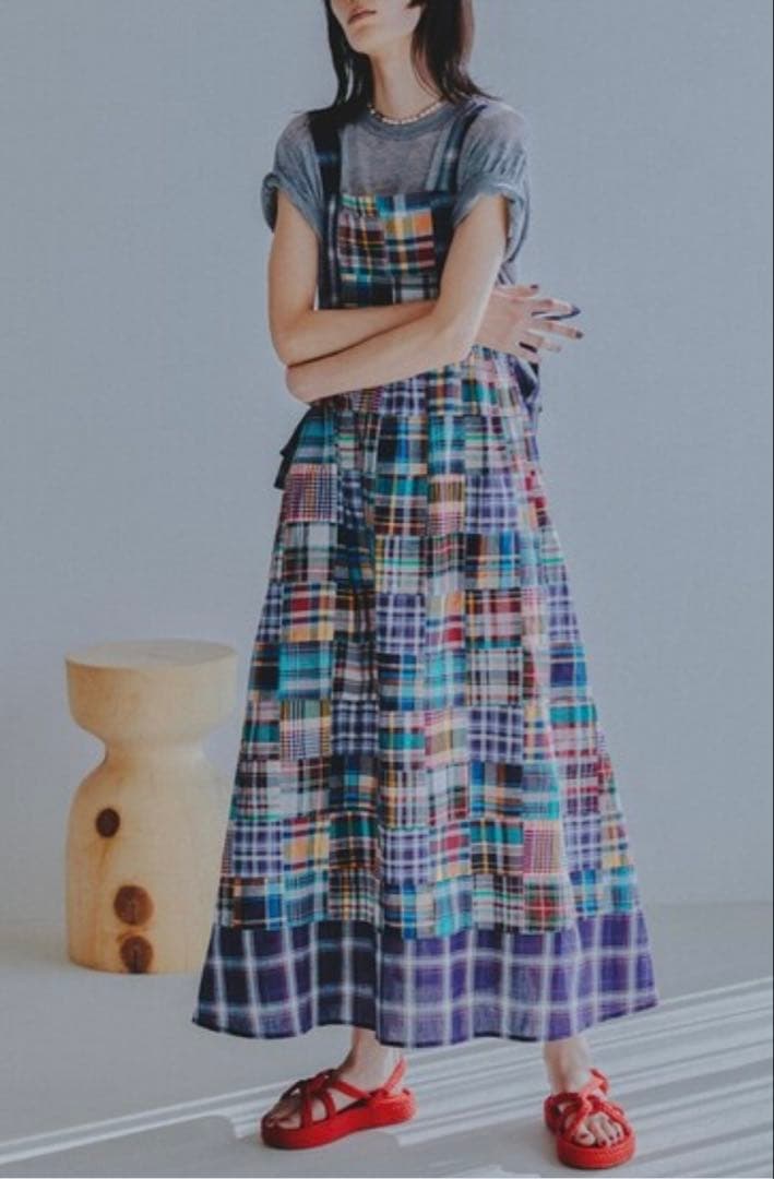 美品✨フリーダ インドチェックエプロンドレス ワンピース パッチワーク