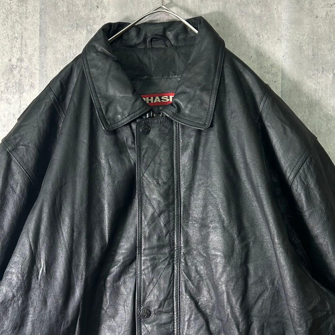本革 シンプル レザージャケット 渋シルエット 黒 オールブラック