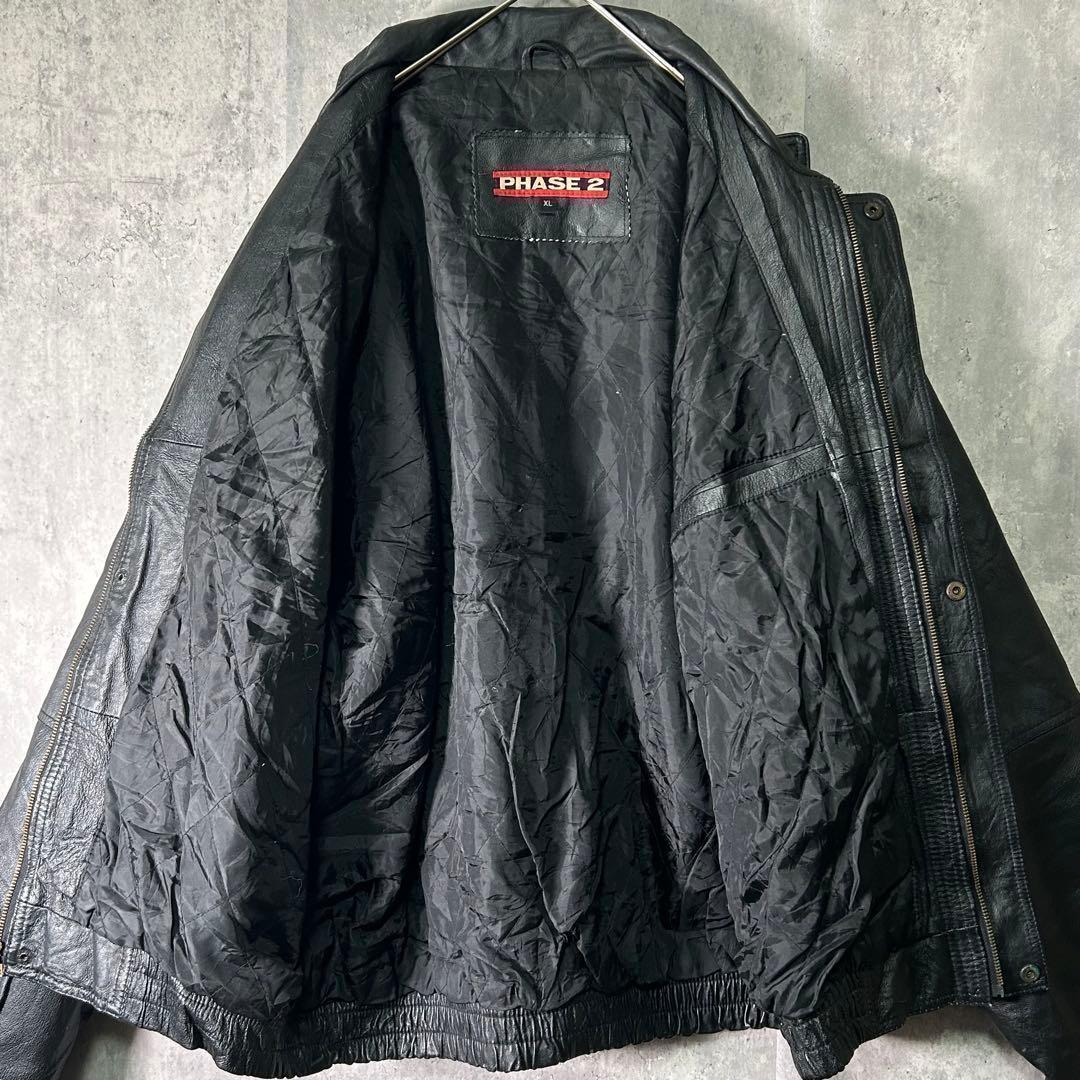 本革 シンプル レザージャケット 渋シルエット 黒 オールブラック