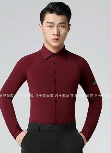 新品社交ダンスメンズシャツSエンジ色