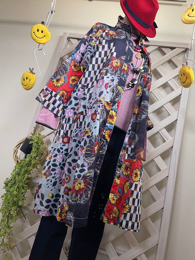 ⭐︎ コットンシャツ　⭐︎ センソユニコ　サイズ40. 総柄　向日葵　体型カバー