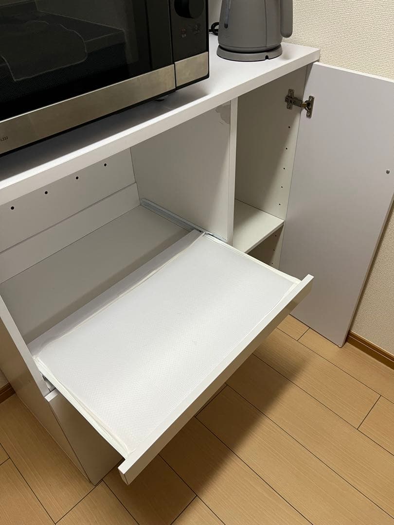 O*t様 キッチン収納 食器棚 キッチンボード レンジ台 ホワイト 収納棚　90