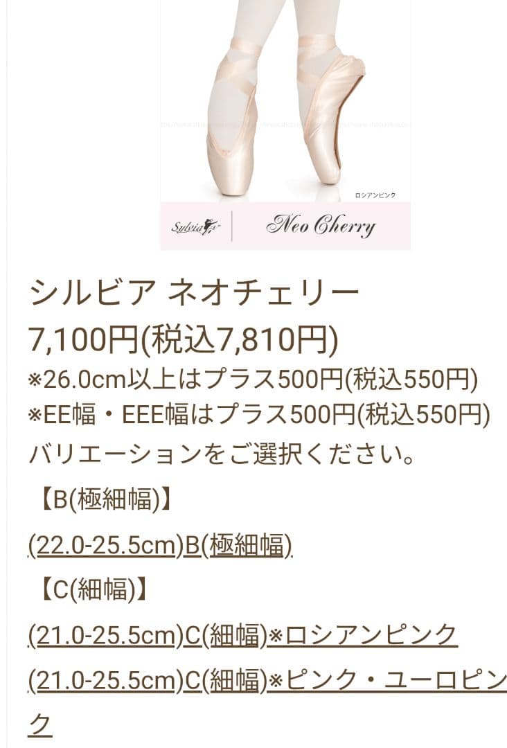 Sylvia ネオチェリー トゥシューズ 25 1/2　定価、8360円のお品
