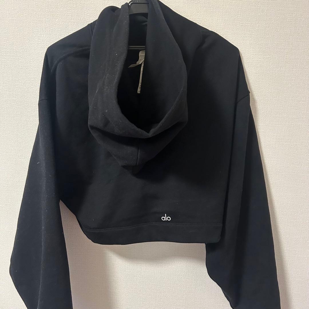 alo ブラック クロップドパーカー　S