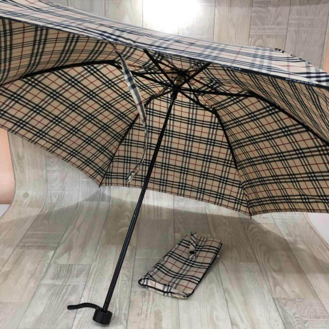 BURBERRY 収納袋付 ノバチェック柄 折りたたみ傘●ベージュ系
