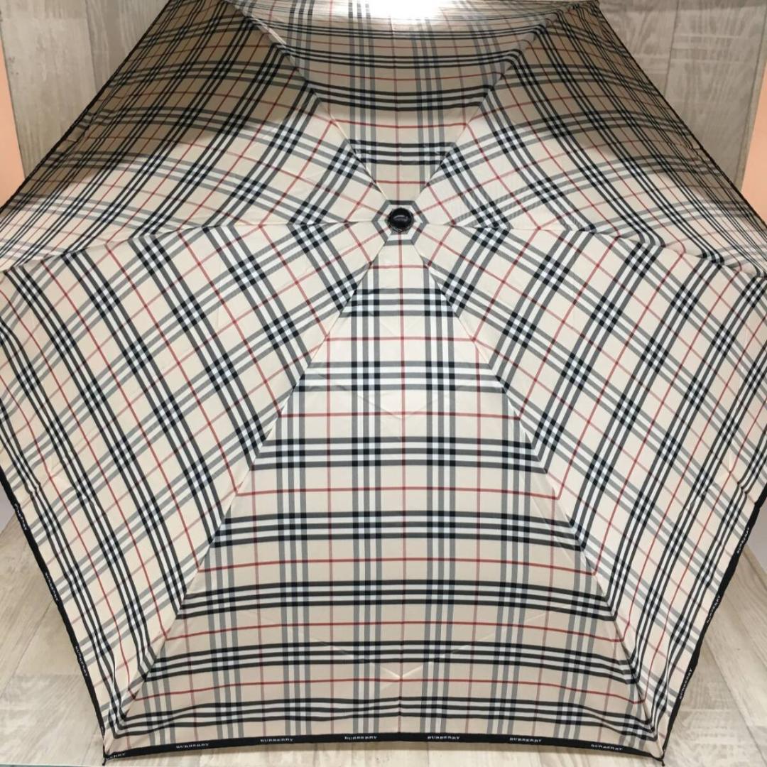 BURBERRY 収納袋付 ノバチェック柄 折りたたみ傘●ベージュ系