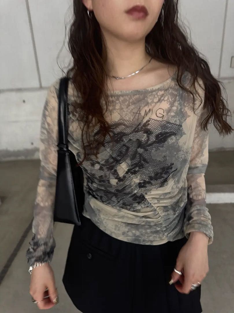 トップス 2WAY TROMPE L'OEIL LACE PRINT SKIN TOP
