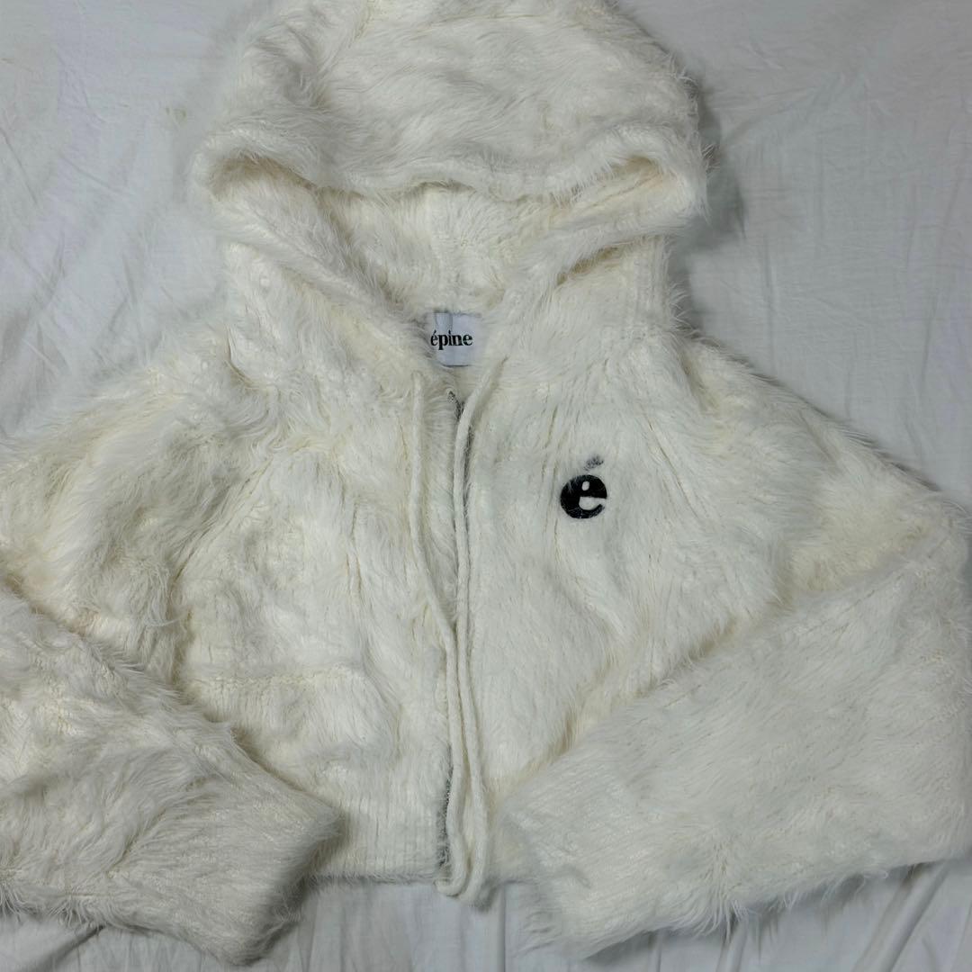 トップス epine shaggy knit hoodie white